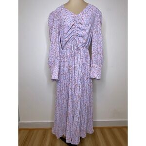 Dazy Women Dress Floral Pleated Prairie Cottagecore Maxi XL Purple
